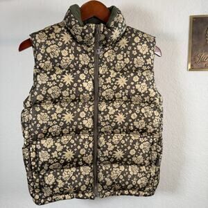 Women's Polo Jeans Co. Ralph Lauren Green Floral Zip Front Puffer Vest Size S